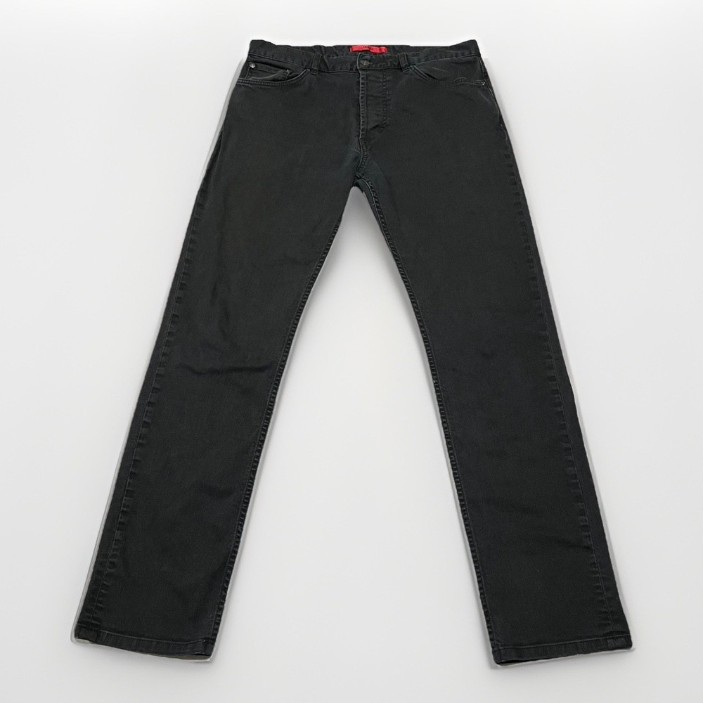 Hugo Boss Mens Black Denim Button Fly Grunge Y2K Straight Leg Jeans Size 33/32